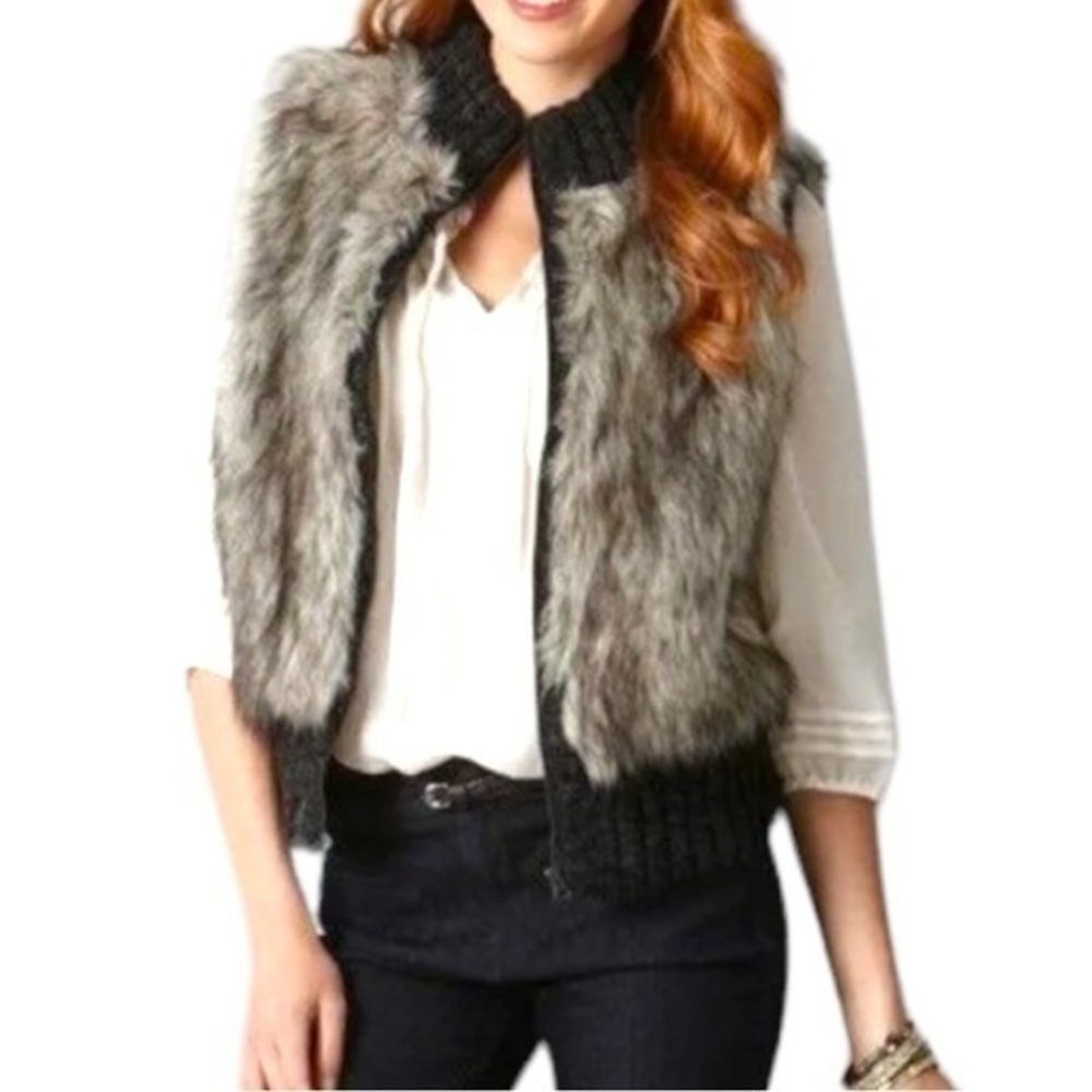 Ann Taylor LOFT Faux Fur Wool Alpaca Blend Zip Vest